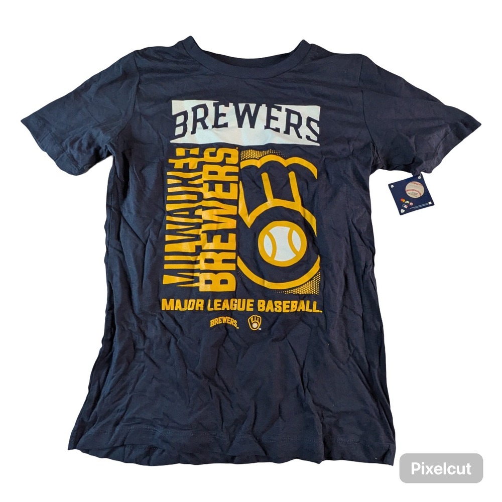 Milwaukee Brewers MLB Boys Navy Blue Graphic T-Shirt XL 18/20 NWT